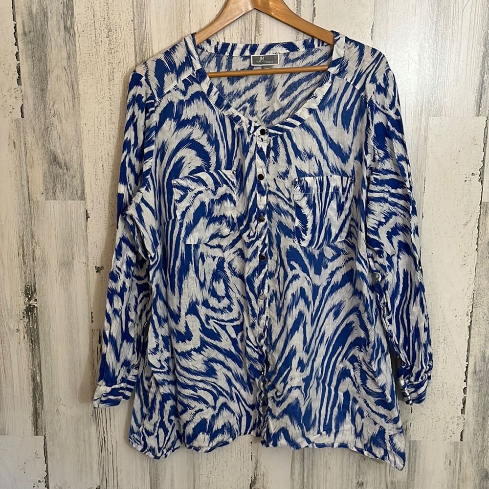 F3- plus size blue patterned button down size 20W JM COLLECTION